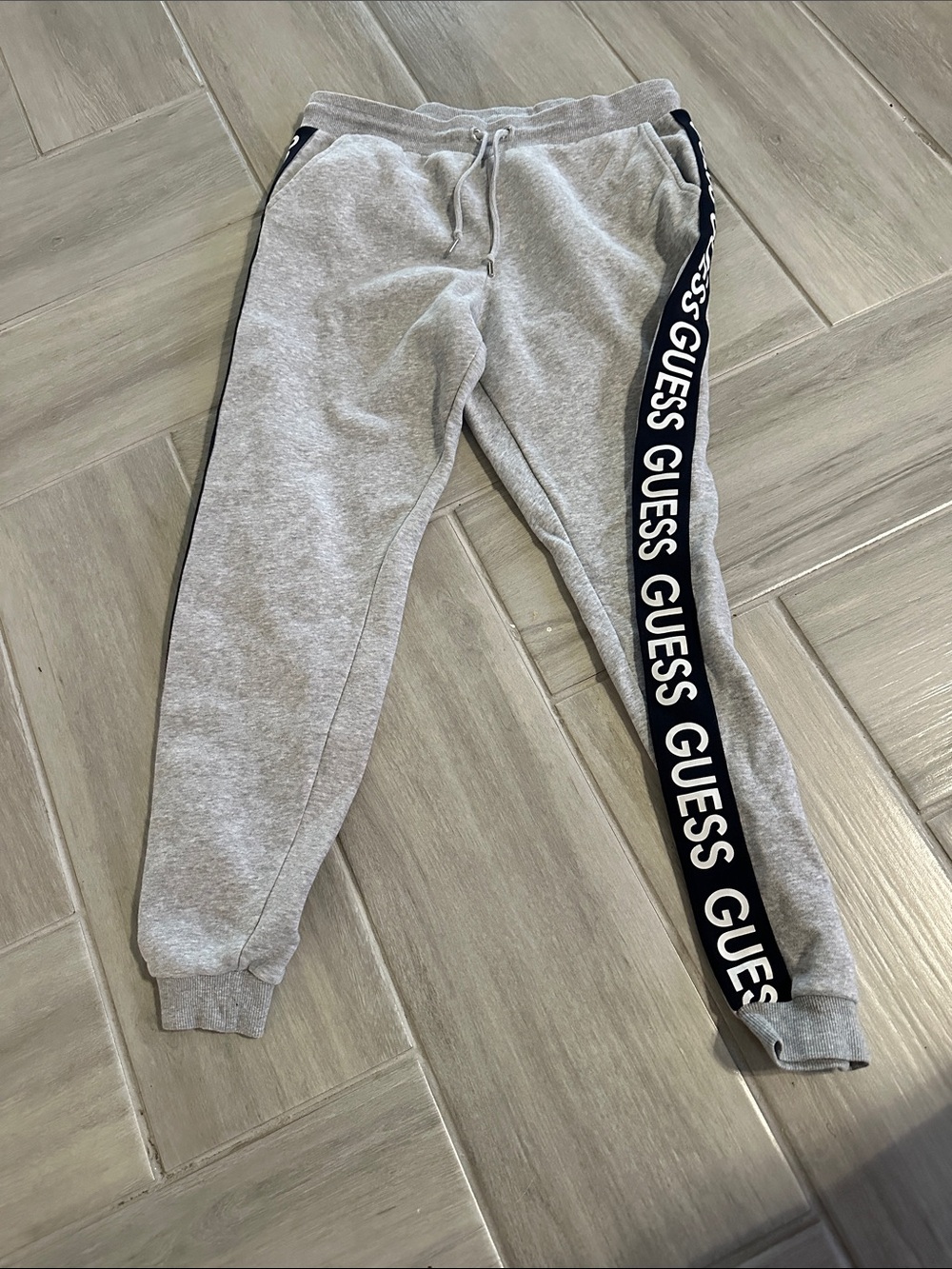 Guess Gray Joggers with Navy blue Logo Side Tape